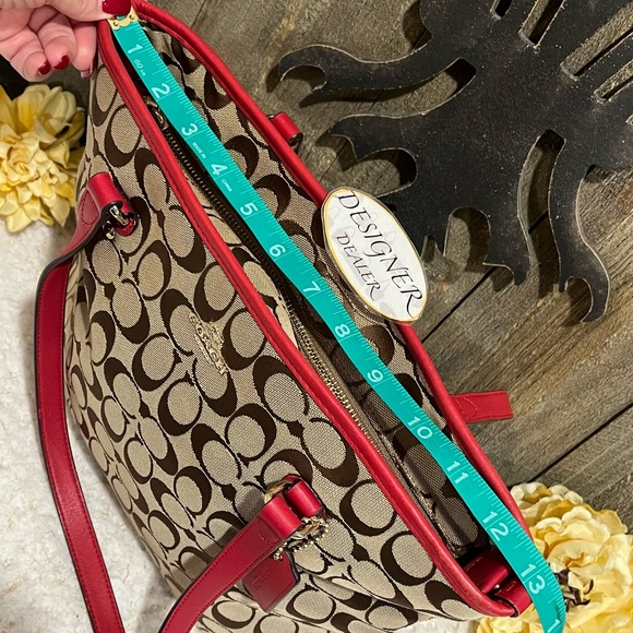 Coach Signature Canvas Tote Bag - Red and Brown - Picture 8 of 12